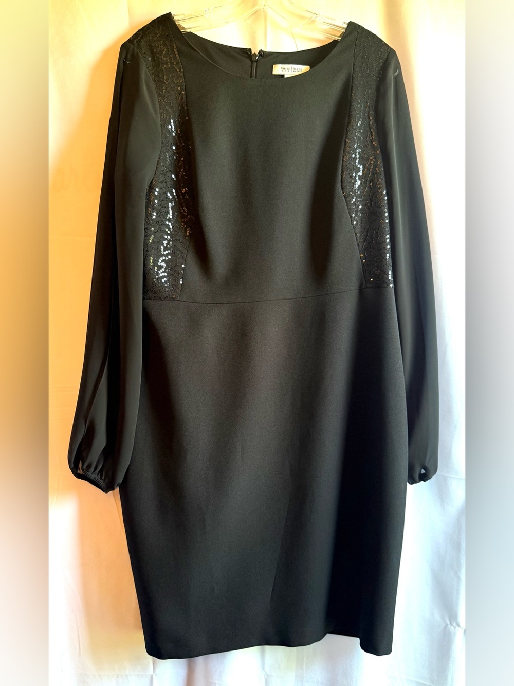 White House Black Market Black Long Sheer Sleeve Sequin-Panel Dress Size 14